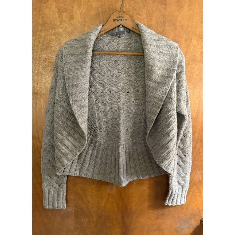 Vince Alpaca Wool Cashmere Tan Bolero Cocoon Cardigan Sweater Cable Knit Preppy - Picture 1 of 13